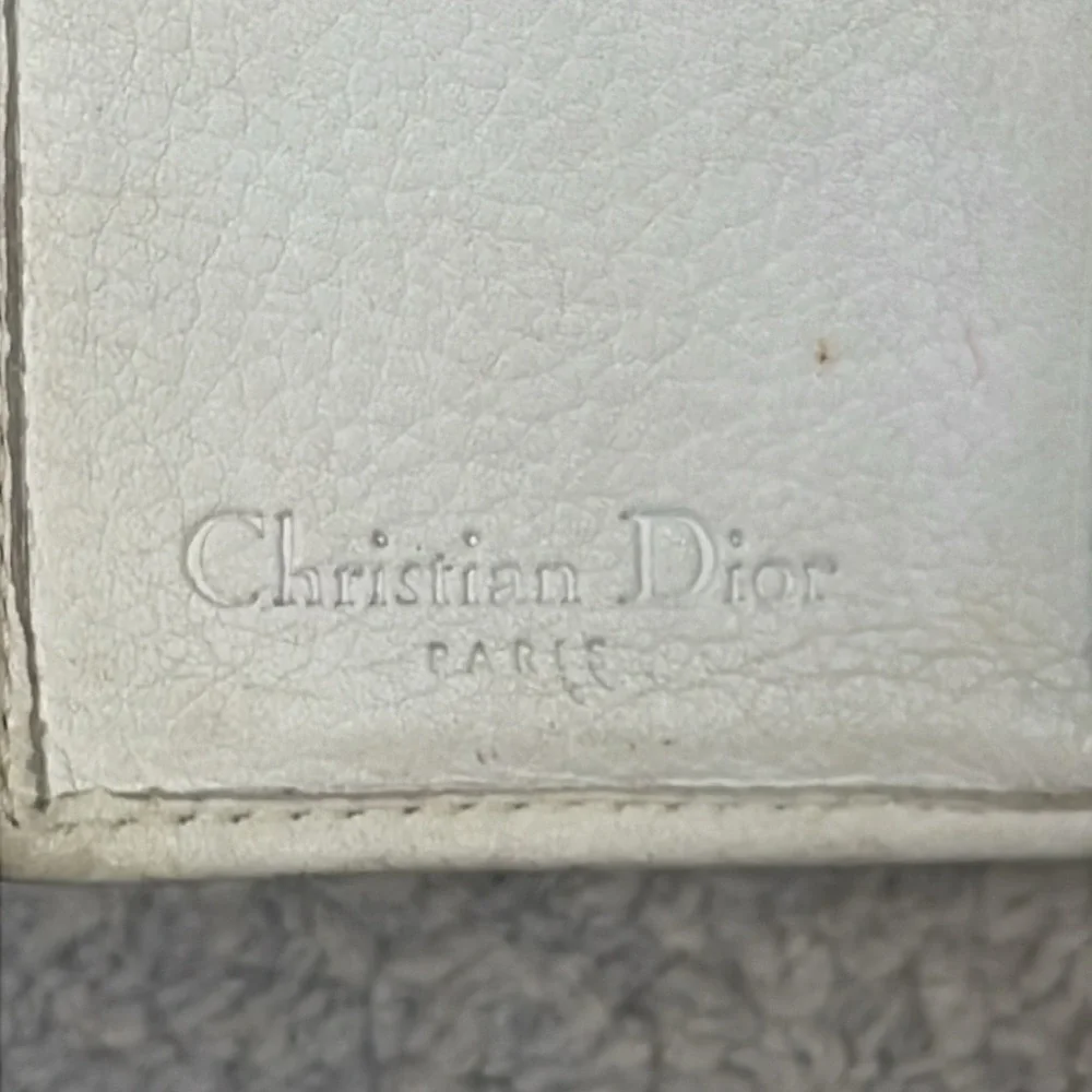 Vintage Christian Dior White Leather Compact Snap Wallet Floating Charm Logo